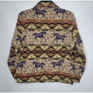 Vintage Jacket Women's Red Ranch Horse Tapestry Blazer Western Barn Medium
